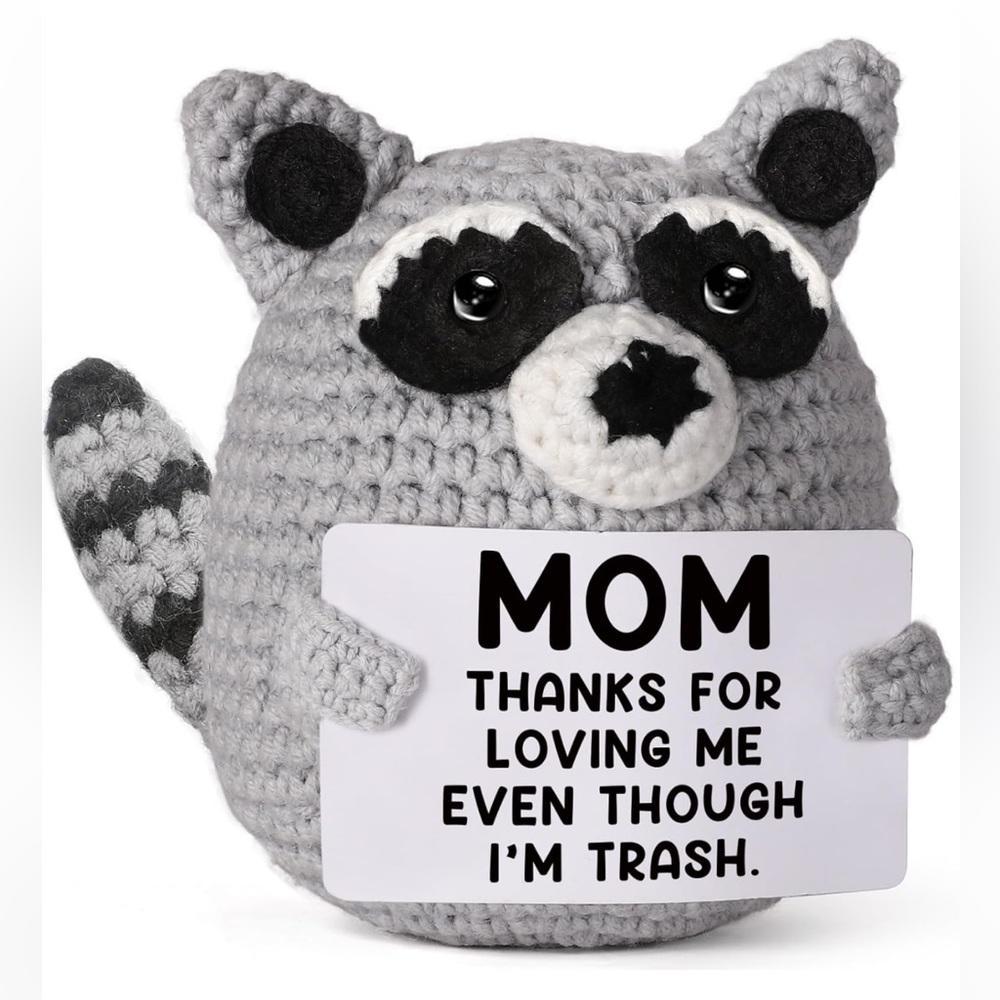 🆕 Small Crochet Raccoon Plush Mom Gift